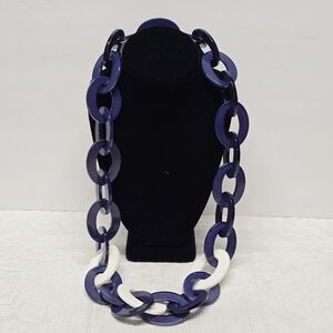Rara Avis by Iris Apfel Navy & White Acrylic Chain Statement Link Necklace Boho